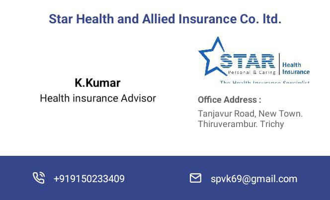 K. Kumar — Star Health insurance advisor business card