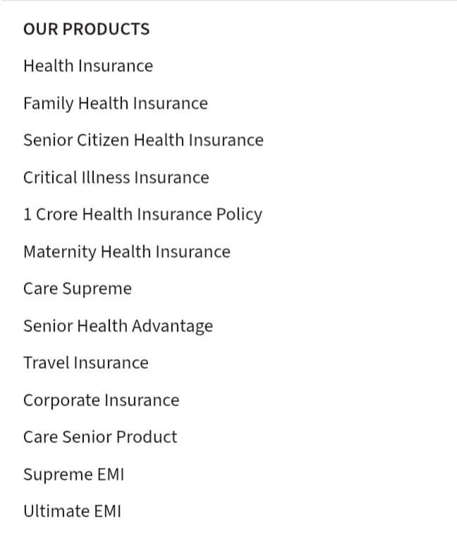 Our products — full range of health insurance policies offered by K. Kumar